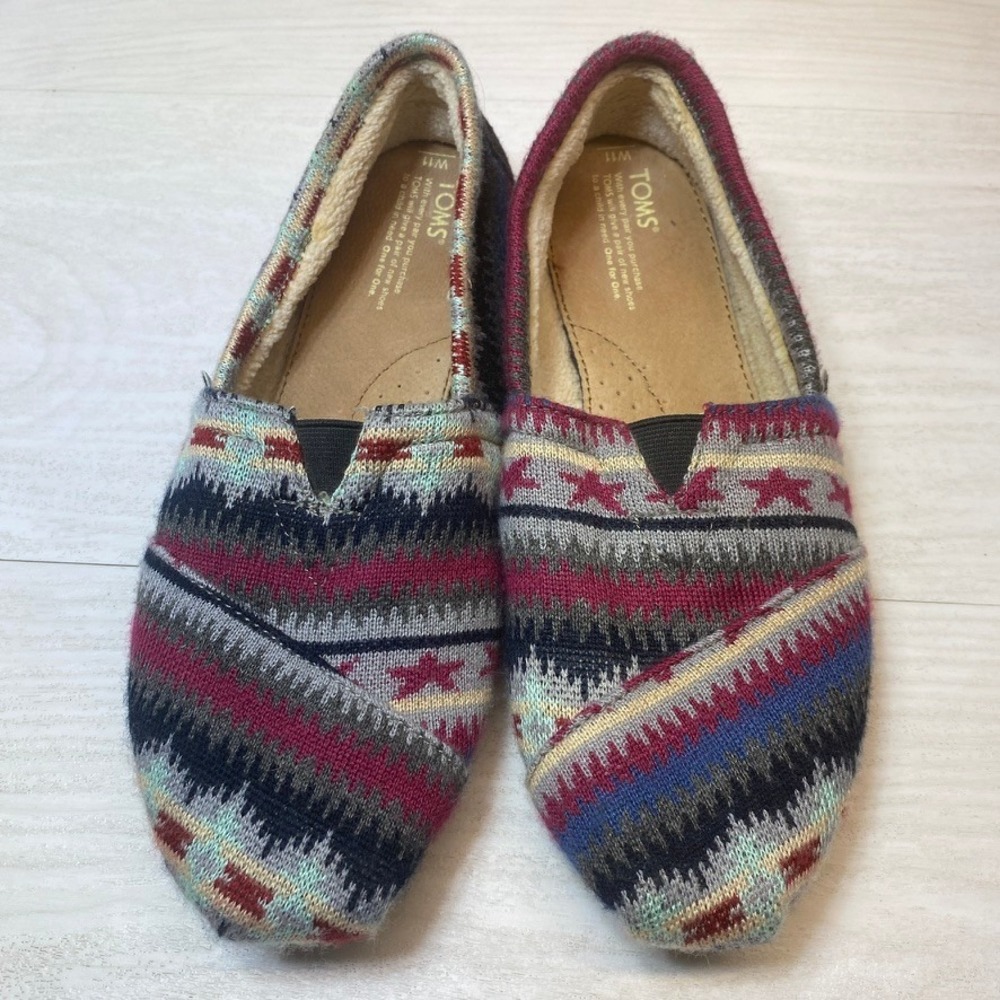 TOMS Womens 11 Alpargata Slip On Shoes Fair Isle Knit Multicolor Fleece Lined